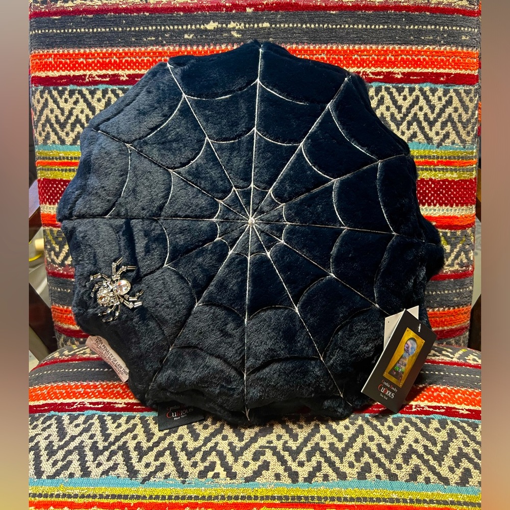 Cynthia Rowley Halloween Spider on Webb Faux Fur Throw Pillow